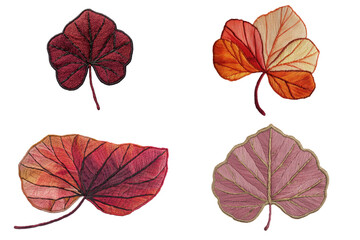 Fototapeta premium Fall leaf embroidery art nature decorative content studio close-up autumn colors and textures