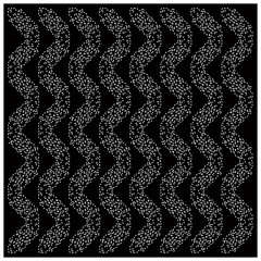 Black background with figures from dots. Black and white pattern for web page, textures, card, poster, fabric, textile. Repeating design.