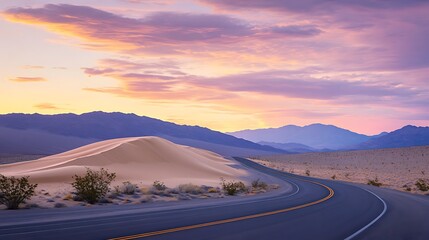 Fototapeta premium Desert highway under a beautiful sunset, road vanishing into the horizon