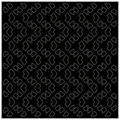 Black background with figures from dots. Black and white pattern for web page, textures, card, poster, fabric, textile. Repeating design.