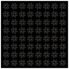 Black background with figures from dots. Black and white pattern for web page, textures, card, poster, fabric, textile. Repeating design.