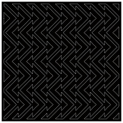 Black background with figures from dots. Black and white pattern for web page, textures, card, poster, fabric, textile. Repeating design.