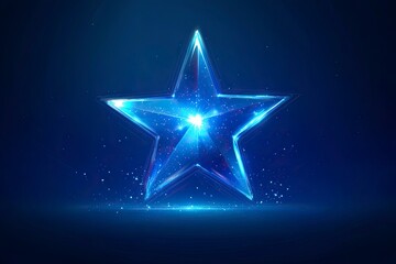 Star with glowing light effect on a blue background, vector presentation design template banner for product showcase and promotion. Hologram of high-tech, futuristic technology, science,