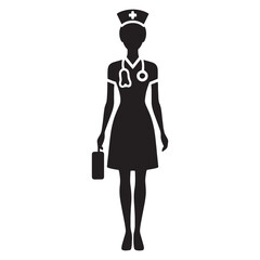 Smiling Nurse silhouette, bringing warmth to every patient - Nurse illustration - Minimalist Nurse vector - Healthcare silhouette
