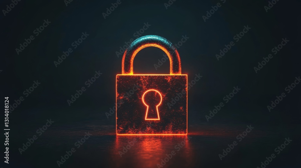 Poster this image features a glowing digital lock symbol, representing concepts of cybersecurity and data p