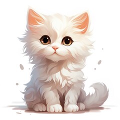 A Delicate and Playful White Kitten with Large Eyes