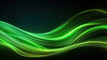Obraz premium Green And Yellow Flowing Abstract Light Wave On Dark Background