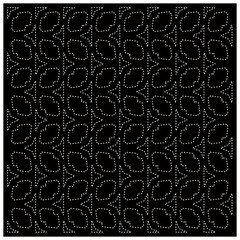 Black background with figures from dots. Black and white pattern for web page, textures, card, poster, fabric, textile. Repeating design.