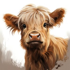 Naklejka premium A Digital Illustration of a Highland Cow with a Distinctive Hairstyle