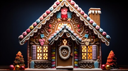 Fototapeta premium A Festive Holiday Gingerbread House with Decorative Candy and Icing Details