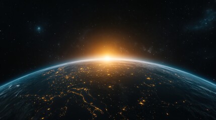 Earthrise: A Stunning View of Our Planet from Space, Sunrise Illuminating City Lights