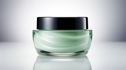 A Glass Jar of Cosmetic Cream with a Black Lid