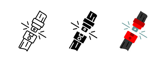 Fasten seatbelt icon. Car safety belt buckle being secured. Symbol of travel security and accident prevention. Fasten up your seatbelt while driving. Transportation safety concept.