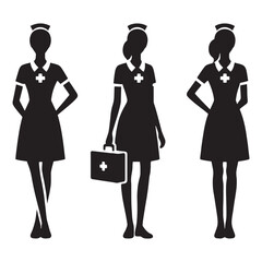 Resilient Nurse silhouette, handling every challenge with care - Nurse illustration - Minimalist Nurse vector - Healthcare silhouette
