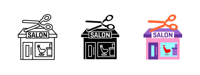 Beauty salon icon. Hairdressing barbershop with scissors on the roof. Represents a professional haircut, grooming and personal care services. Vector illustration for beauty and stylist branding.