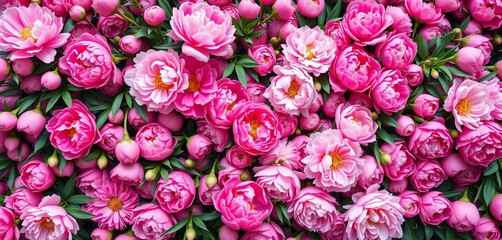 Naklejka premium A wall bursting with vibrant pink peony blooms, a vintage floral backdrop, element, blossom
