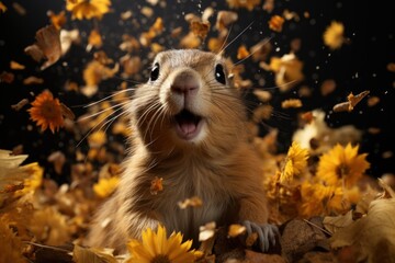 A Joyful Gerbil Amidst a Whirlwind of Autumn Leaves