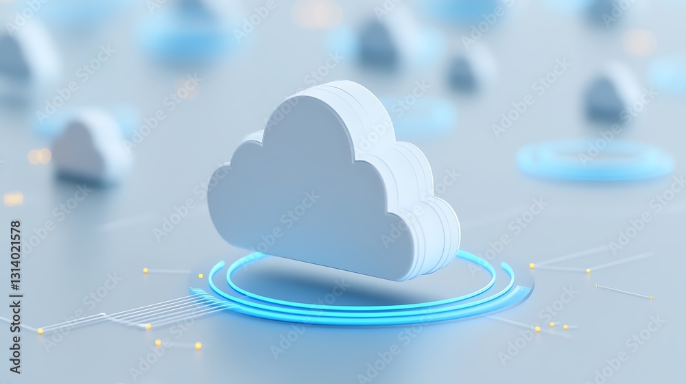 Poster cloud computing concept with abstract white cloud design in digital environment and technology eleme