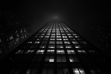 Skyscraper with bright office windows at night