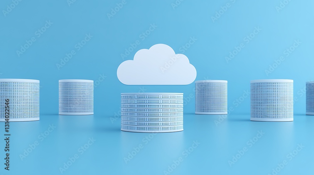 Poster cloud computing concept with data storage and server components on blue background