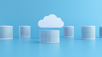Fototapeta premium Cloud Computing Concept with Data Storage and Server Components on Blue Background