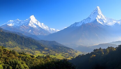 Fototapeta premium Majestic Himalayan Mountains Snowcapped Peaks Valley View
