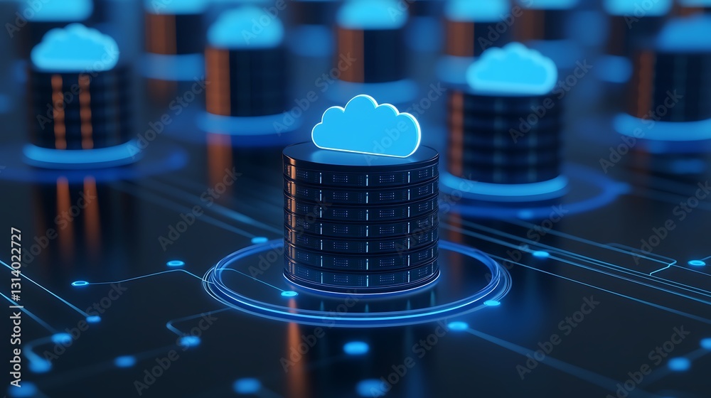 Poster cloud computing concept with data storage and virtual cloud icons for network technology themes