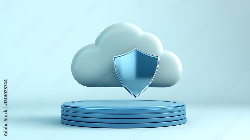 Poster cloud computing concept with shield for data security and protection in modern technology environmen