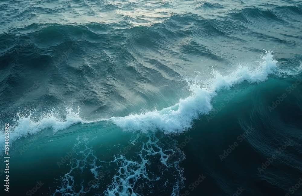 Aufkleber aerial top view of ocean wave with foam texture. turquoise blue water, powerful nature element. mari