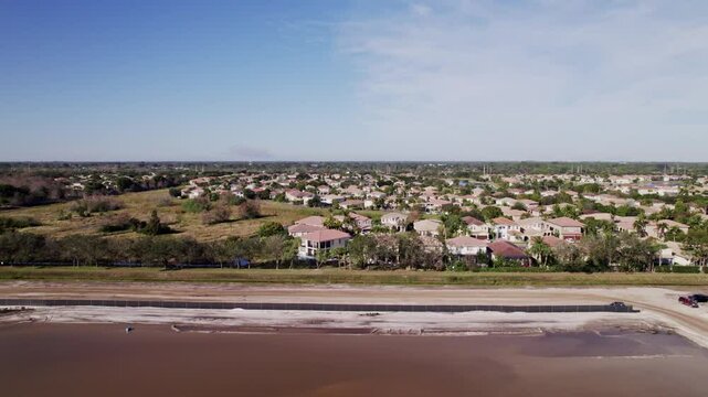 Aerial: Boynton Beach, residential area during the day, crane up drone shot, Florida USA