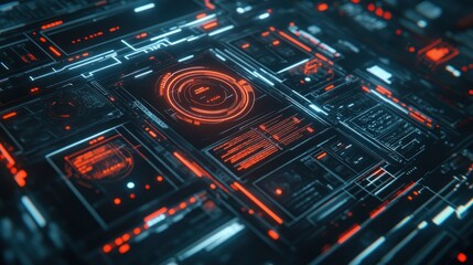 Obraz premium Futuristic abstract digital display with glowing red and blue elements