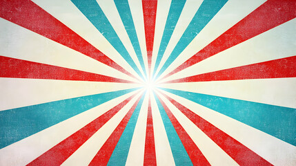 Vintage Retro Background With Red And Blue Sunburst Rays On Textured White Backdrop