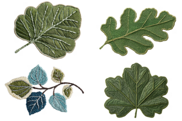 Nature embroidery leaves collection artistic display textile art home decor aesthetic design concept