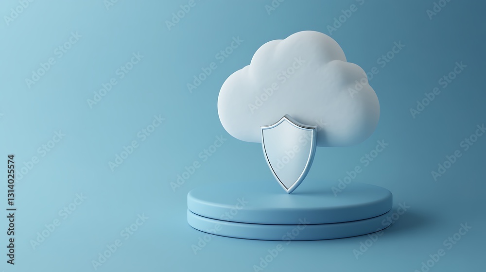 Poster cloud computing security concept with shield symbol on minimalist background for digital protection