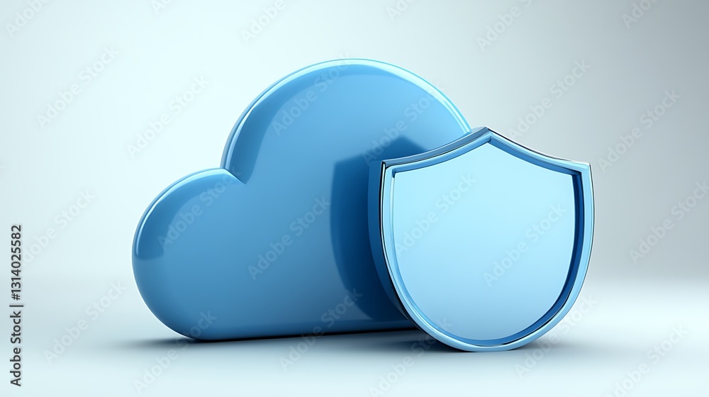 Poster cloud computing security concept with shield symbolizing data protection and privacy in digital spac
