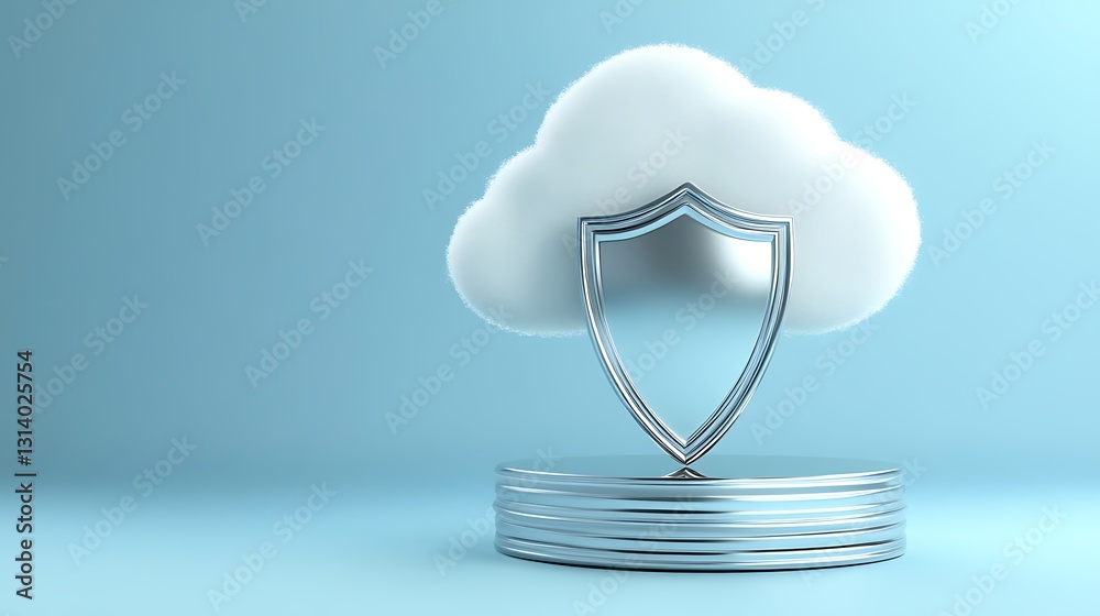 Poster cloud computing shield symbolizing data protection and security in digital technology environment