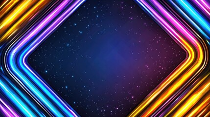 Obraz premium Glowing neon lines border a starry, dark blue space backdrop, creating a futuristic, vibrant effect