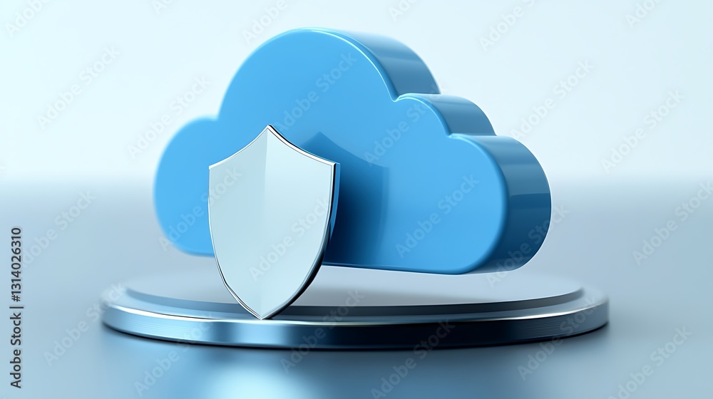 Poster cloud computing with security shield icon representing digital protection and data security concept