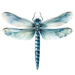 Detailed Watercolor Illustration of a Blue Dragonfly