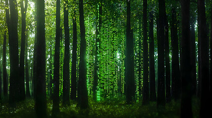 Fototapeta premium Enchanted Forest Canopy With Sunlight Streaming Through Green Leaves