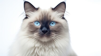 Portrait of a Majestic Long-Haired Cat with Vibrant Blue Eyes