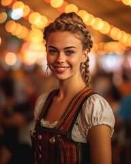 Obraz premium Portrait of a Young Woman in Traditional German Attire at a Festive Event