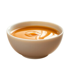 creamy caramel sauce in white bowl isolated on transparent background Generative Ai.