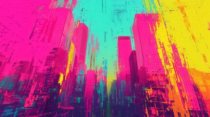 Obraz premium Colorful Abstract Cityscape with Vibrant Pink and Yellow Hues