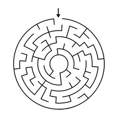 Round Maze Game for Kids - Simple Flat Vector Black and White Outline Illustration.