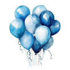 Watercolor Illustration of a Bouquet of Blue Balloons on a White Background