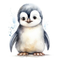 Fototapeta premium Watercolor Illustration of a Chubby, Adorable Baby Penguin