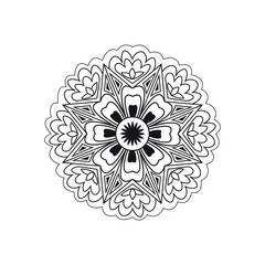 Symmetrical Mandala Design in Black and White with Geometric Shapes and Spiritual Symbols for Tranquil Meditation