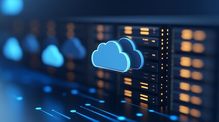 Digital Cloud Computing Concept with Data Storage Servers in a High-Tech Server Room Environment