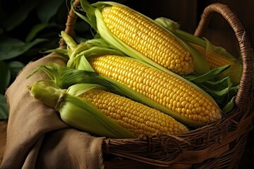 A Basket of Freshly Harvested Corn on the Cob